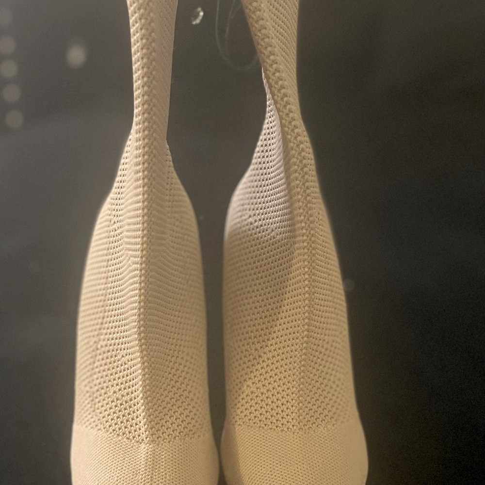 Solid Tan Color Fabric Ankle Sock Boot - Picture 5 of 6